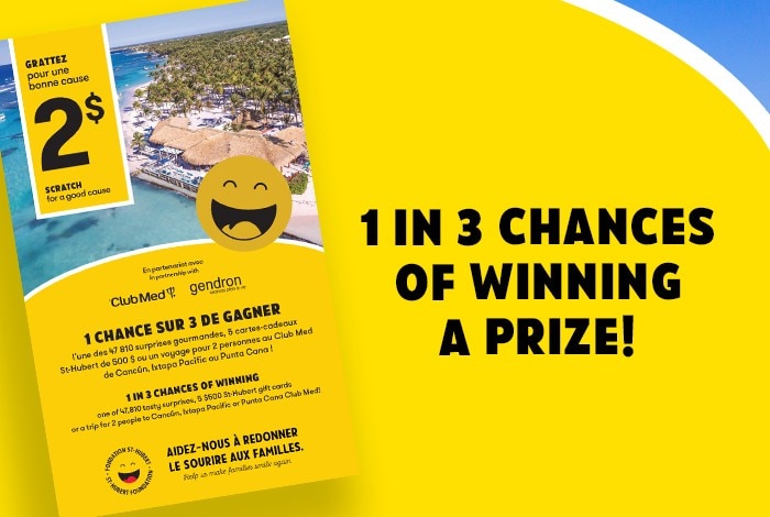 Scratch Card and mention of 1 in 3 chances of winning a prize!